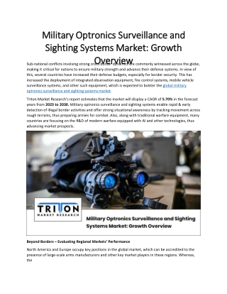 Military Optronics Surveillance and Sighting Systems Market: Growth Overview