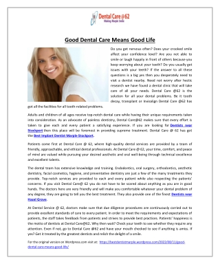 Good Dental Care Means Good Life