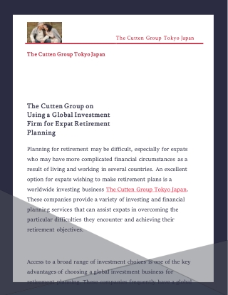 The Cutten Group on Using a Global Investment Firm for Expat Retirement Planning