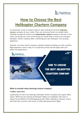 How to Choose the Best Helikopter Chartern Company?