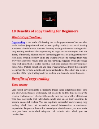 10 Benefits of copy trading for Beginners