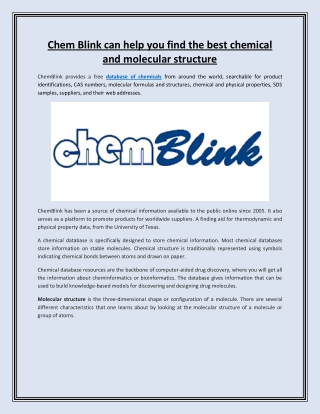 Chem Blink can help you find the best chemical and molecular structure