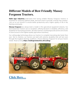 Different Models of Best Friendly Massey Ferguson Tractors