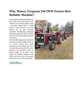 Why Massey Ferguson 240 2WD Tractor Best Reliable Machine