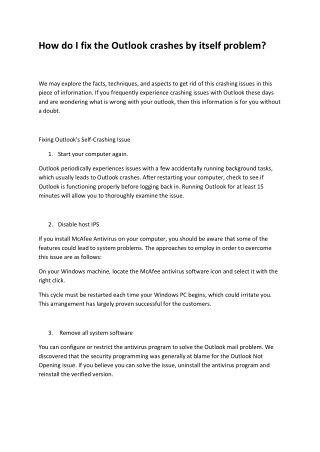 How do I fix the Outlook crashes by itself problem