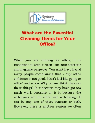 What are the Essential Cleaning Items for Your Office?
