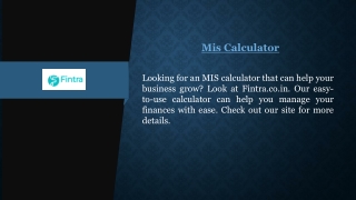 Mis Calculator | Fintra.co.in
