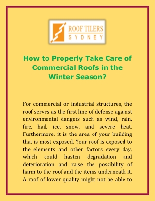 How to Properly Take Care of Commercial Roofs in the Winter Season?