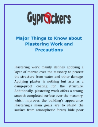 Major Things to Know about Plastering Work and Precautions