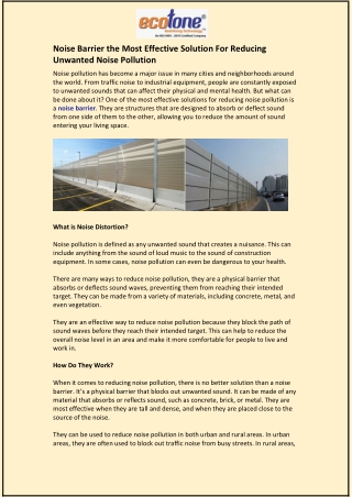 Noise Barrier the Most Effective Solution For Reducing Unwanted Noise Pollution