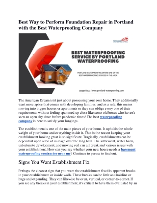 Best Way to Perform Foundation Repair in Portland with the Best Waterproofing Company