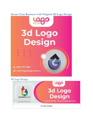 Secure Your Business with Original 3D Logo Design