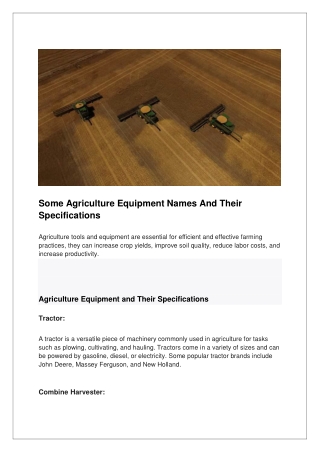 Some Agriculture Equipment Names And Their Specifications