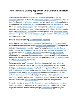 How to Make a Gaming App amid COVID-19 that is an Instant Success