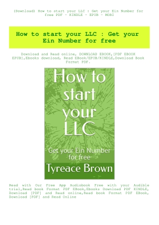(Download) How to start your LLC  Get your Ein Number for free PDF - KINDLE - EPUB - MOBI