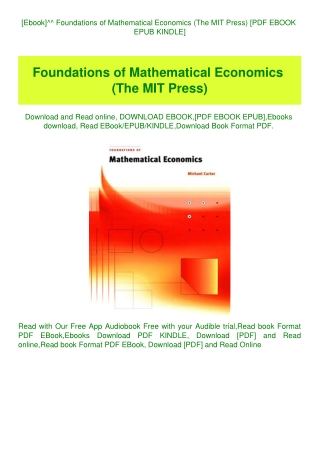 [Ebook]^^ Foundations of Mathematical Economics (The MIT Press) [PDF EBOOK EPUB KINDLE]