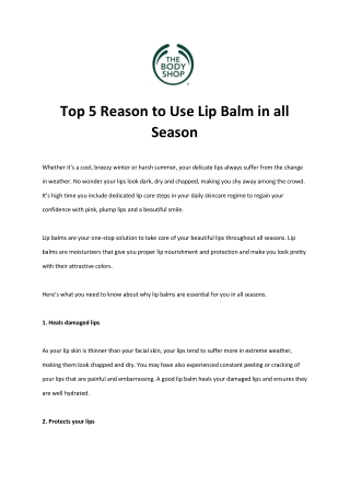 Top 5 Reason to Use Lip Balm in all Season