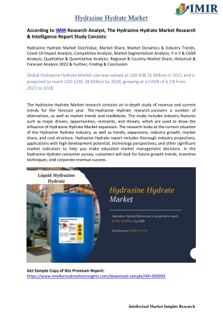 Demand of Hydrazine Hydrate Market is Growing and Expected to reach By $1245.18M