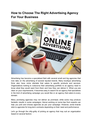 How to Choose The Right Advertising Agency For Your Business