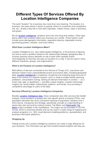 Different Types Of Services Offered By Location Intelligence Companies