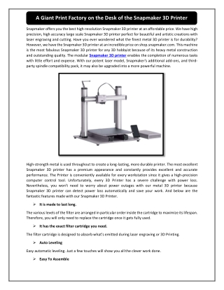 A Giant Print Factory on the Desk of the Snapmaker 3D Printer