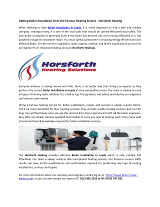 Getting Boiler Installation from the Famous Heating Service - Horsforth Heating