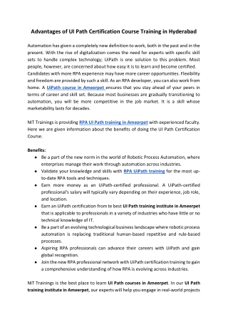Advantages of UI Path Certification Course Training in Hyderabad (1)