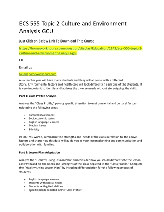 ECS 555 Topic 2 Culture and Environment Analysis GCU