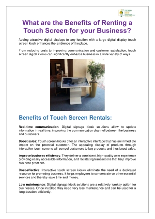What are the Benefits of Renting a Touch Screen for your Business
