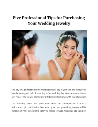 Five Professional Tips for Purchasing Your Wedding Jewelry