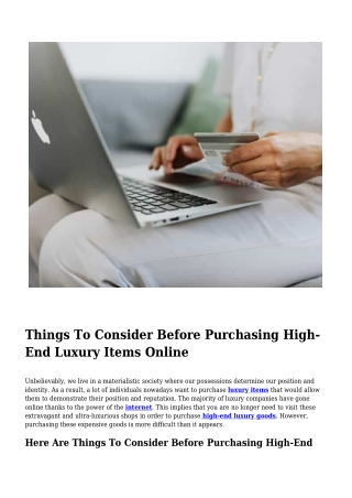 Things To Consider Before Purchasing High-End Luxury Items Online