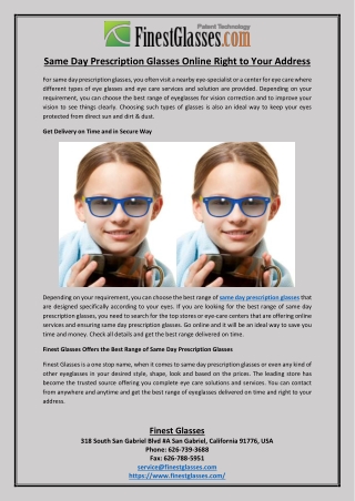 Same Day Prescription Glasses Online Right to Your Address