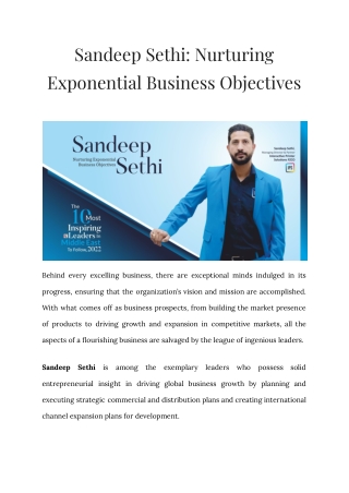 Sandeep Sethi Nurturing Exponential Business Objectives