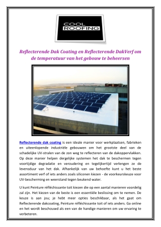 Reflecterende Dak Coating en Reflecterende DakVerf om de temperatuur van het gebouw te beheersen