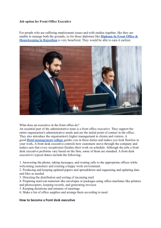 Job option for Front Office Executive