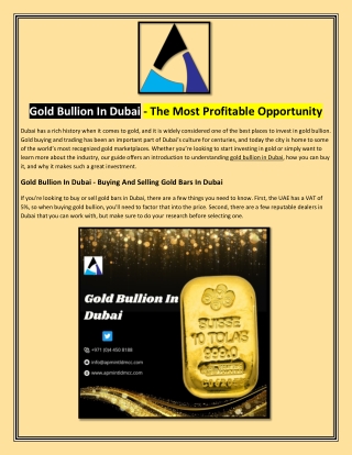 Gold Bullion In Dubai The Most Profitable Opportunity