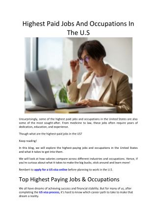 Highest Paid Jobs And Occupations In The U.S