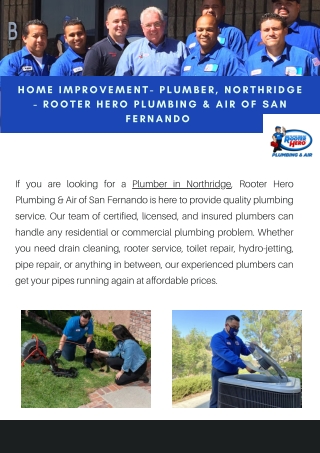 Home Improvement- Plumber, Northridge- Rooter Hero Plumbing  & Air of San Fernando