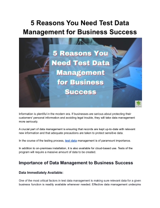 5 Reasons You Need Test Data Management for Business Success
