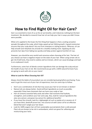 How to Find Right Oil for Hair Care