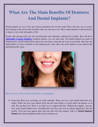 What Are The Main Benefits Of Dentures And Dental Implants?