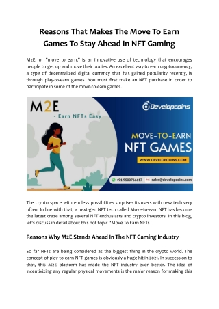 Reasons That Makes The Move To Earn Games To Stay Ahead In NFT Gaming