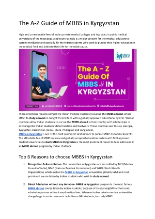 The A-Z Guide of MBBS in Kyrgyzstan