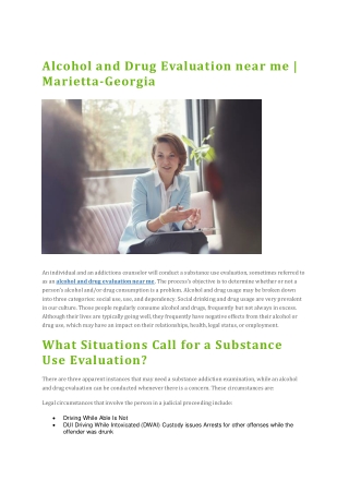 Alcohol and Drug Evaluation near me  Marietta-Georgia