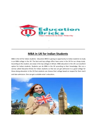 MBA in UK for Indian Students