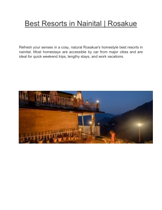 Best Resorts in Nainital | Rosakue