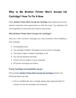 Why Is My Brother Printer Won't Accept Ink Cartridge? How To Fix It Now
