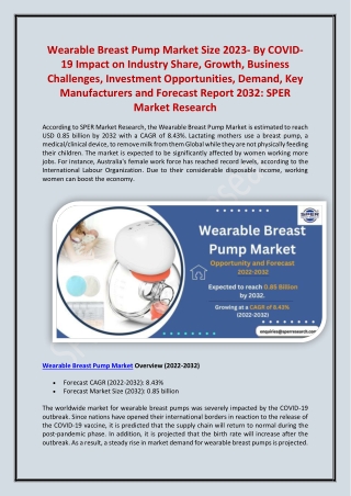 Wearable Breast Pump Market Size 2023- By COVID-19 Impact on Industry Share 2032