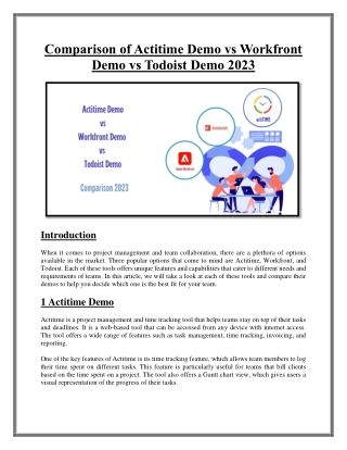 Comparison of Actitime Demo vs Workfront Demo vs Todoist Demo 2023