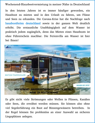 Wochenend-Hausbootvermietung in meiner Nähe in Deutschland